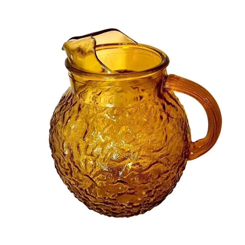 Vintage Mid Century Anchor Hocking Lido Amber Glass Gold Pitcher 9” Tall EUC